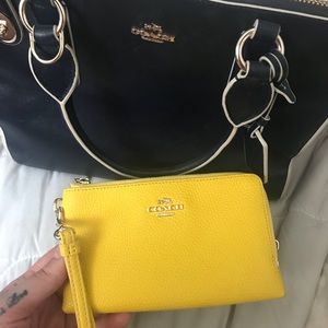 Yellow/green Coach wristlet pebbled leather